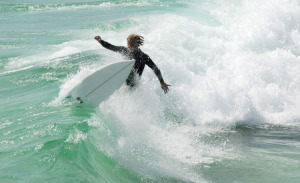 Surfing at Pensacola Beach, FL